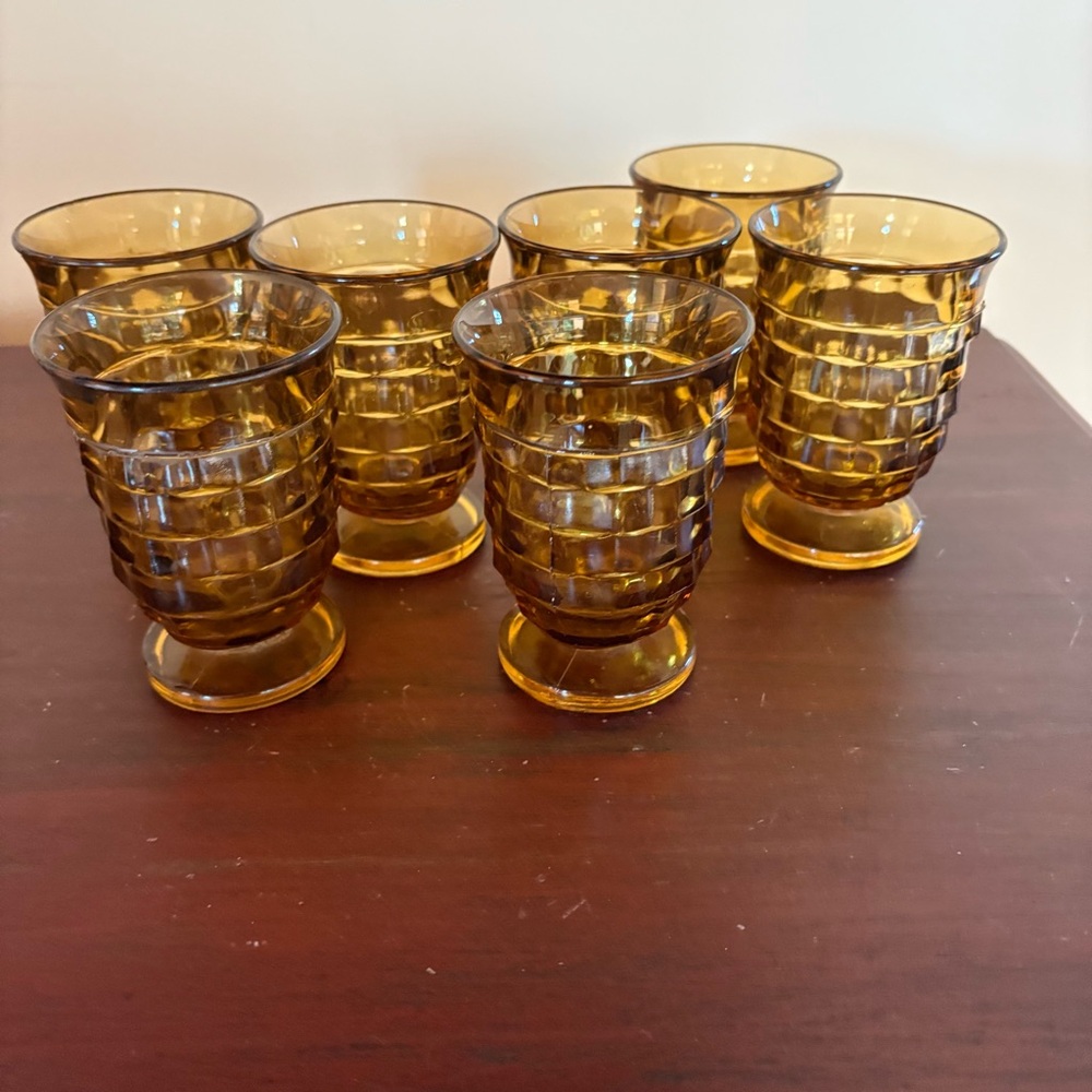 7 Whitehall by Colony Amber Juice Glasses Stacked Cube Design